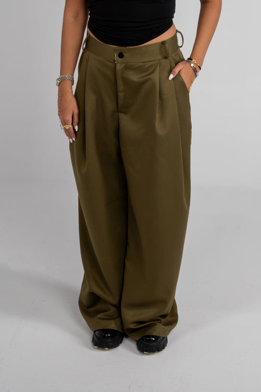 Olive Pleated Pants