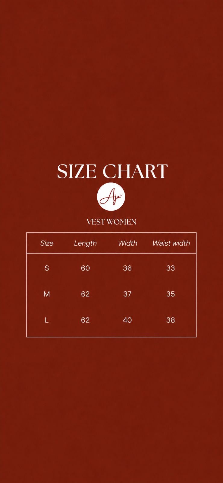 Essential Vest - Size Chart