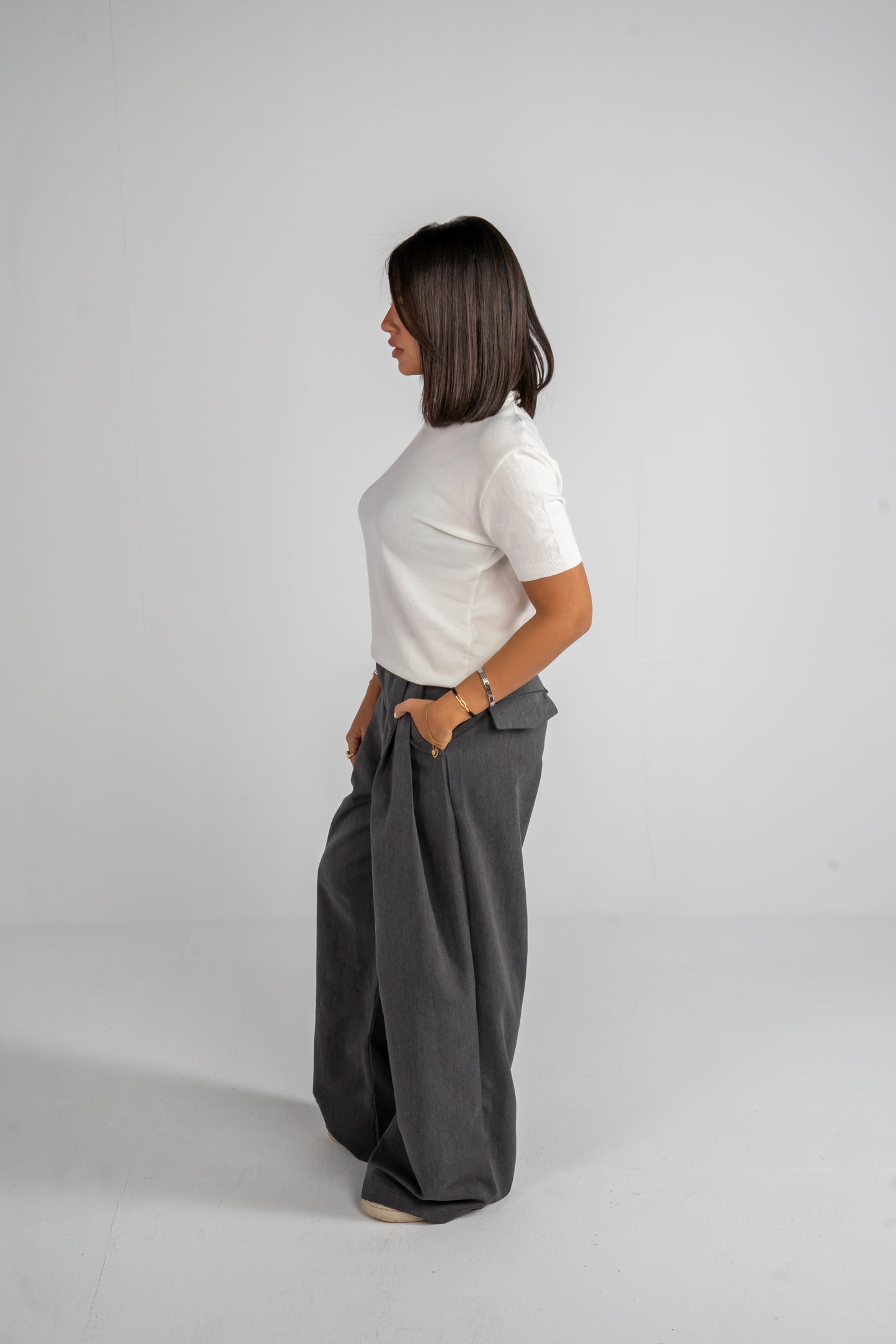 Grey Pleated Pants