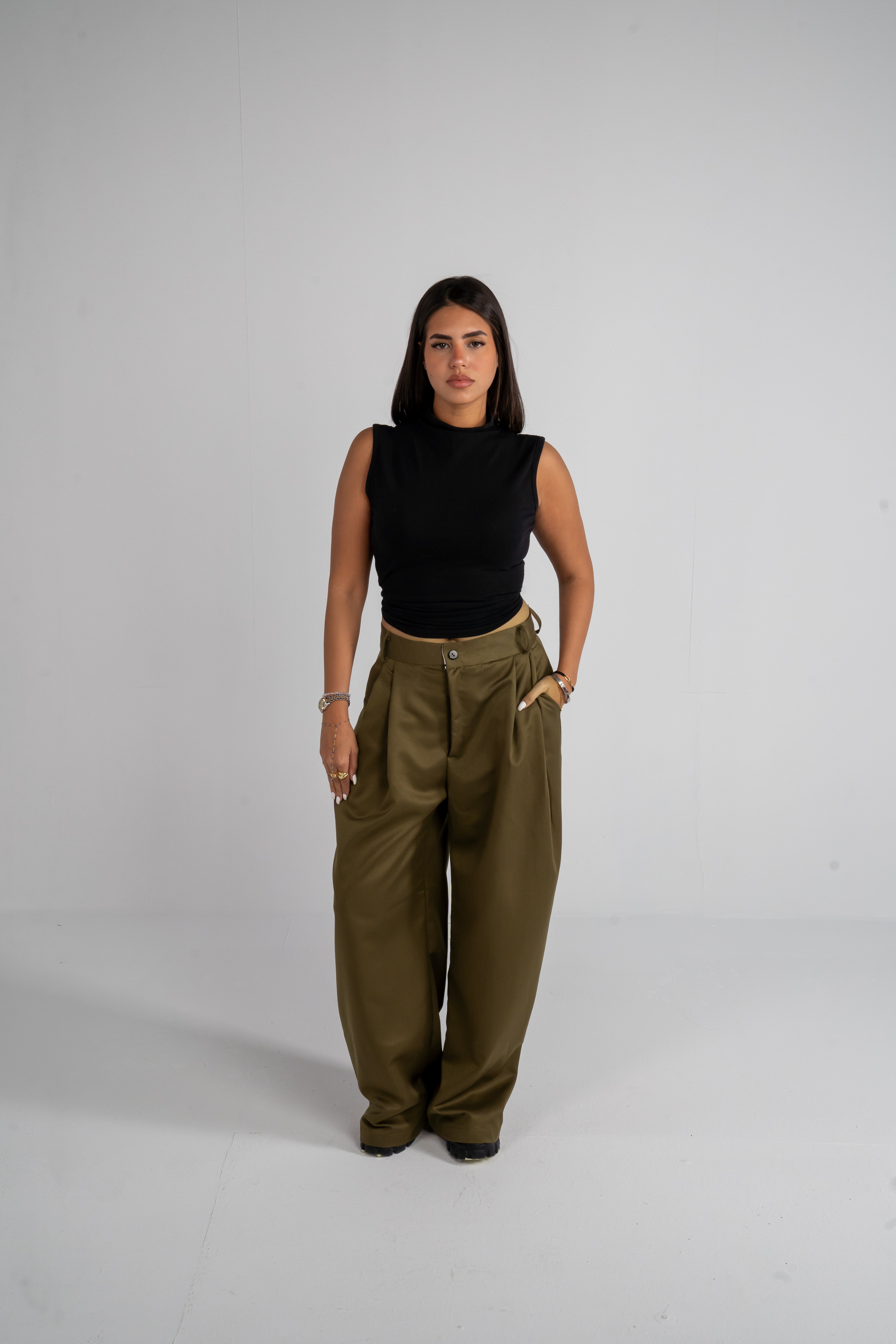 Olive Pleated Pants – AJA