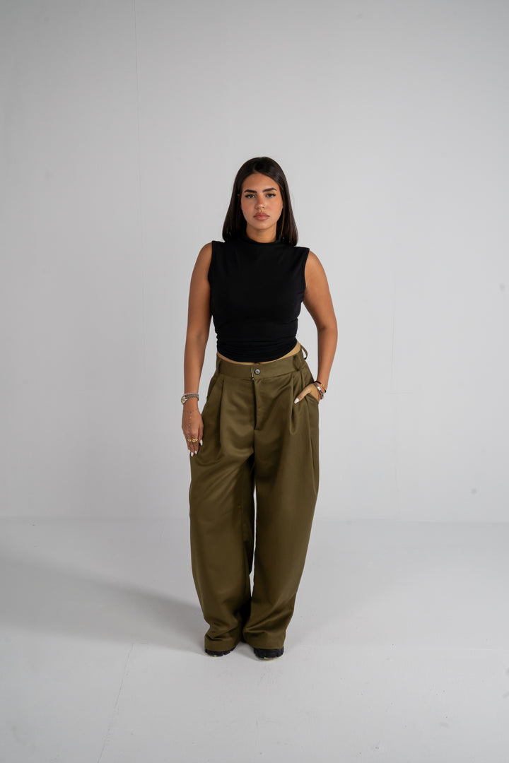 Olive Pleated Pants
