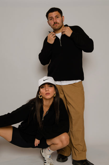 Black Half-Collar Sweater with Zipper