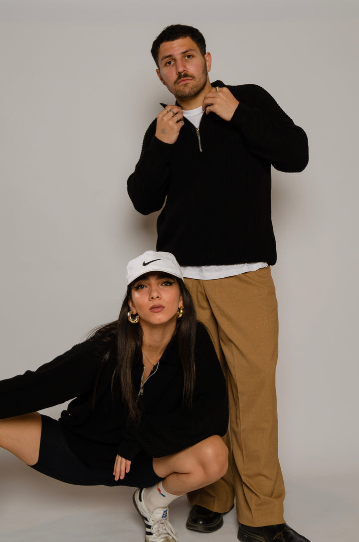 Black Half-Collar Sweater with Zipper