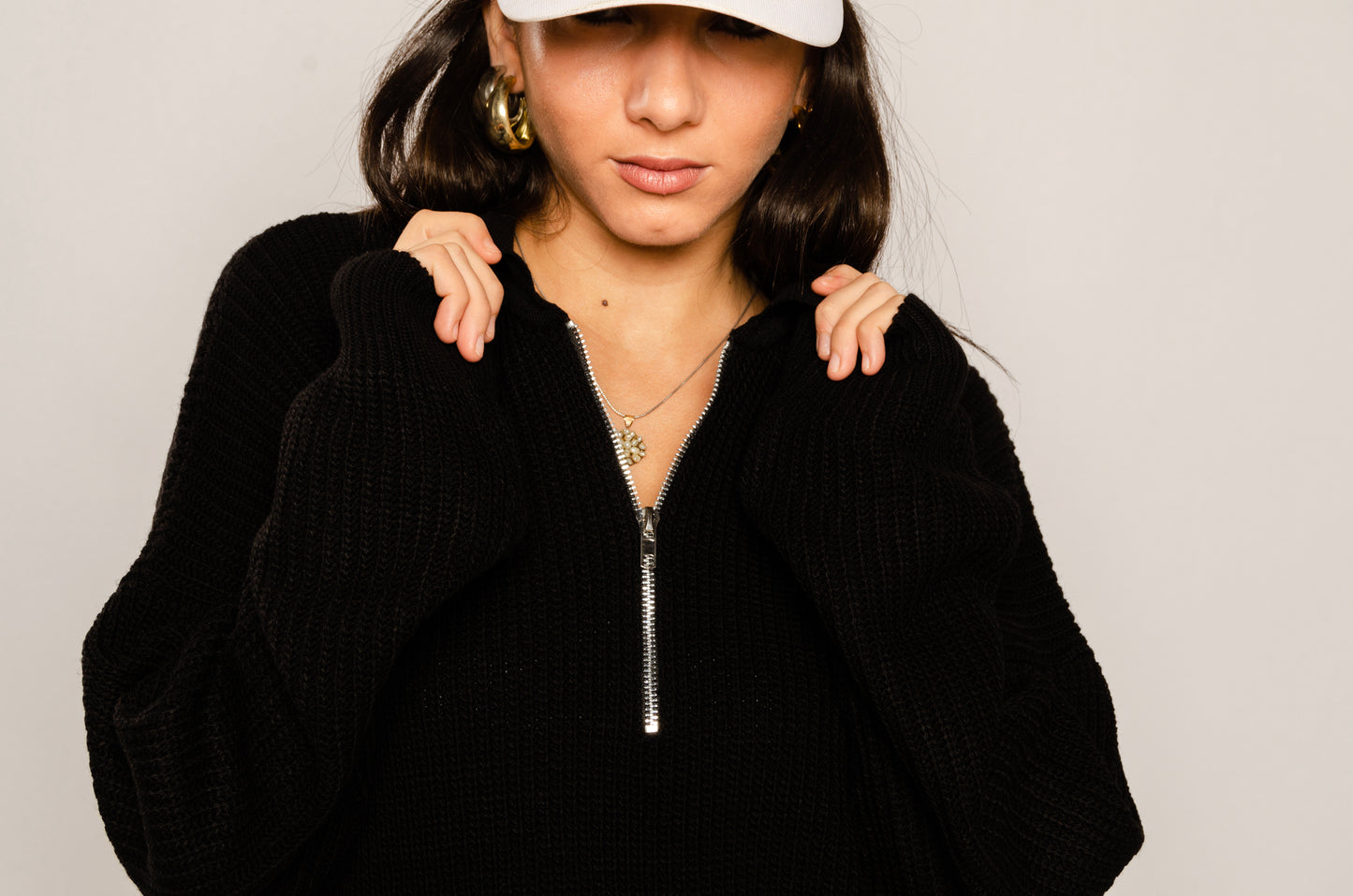 Black Half-Collar Sweater with Zipper