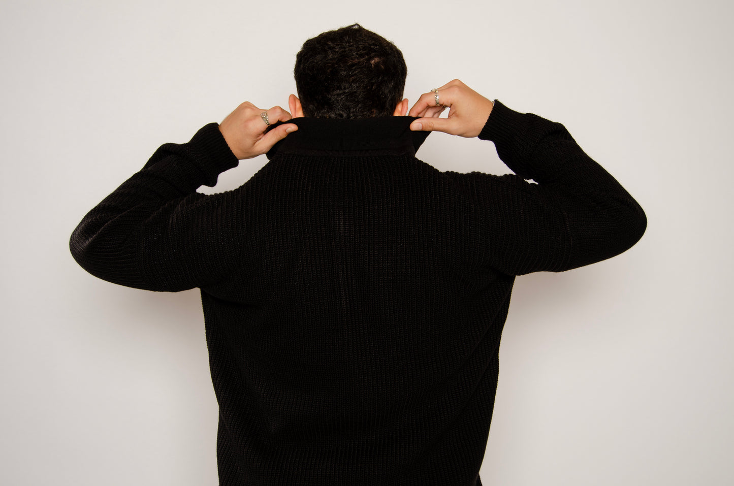 Black Half-Collar Sweater with Zipper