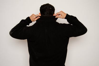 Black Half-Collar Sweater with Zipper