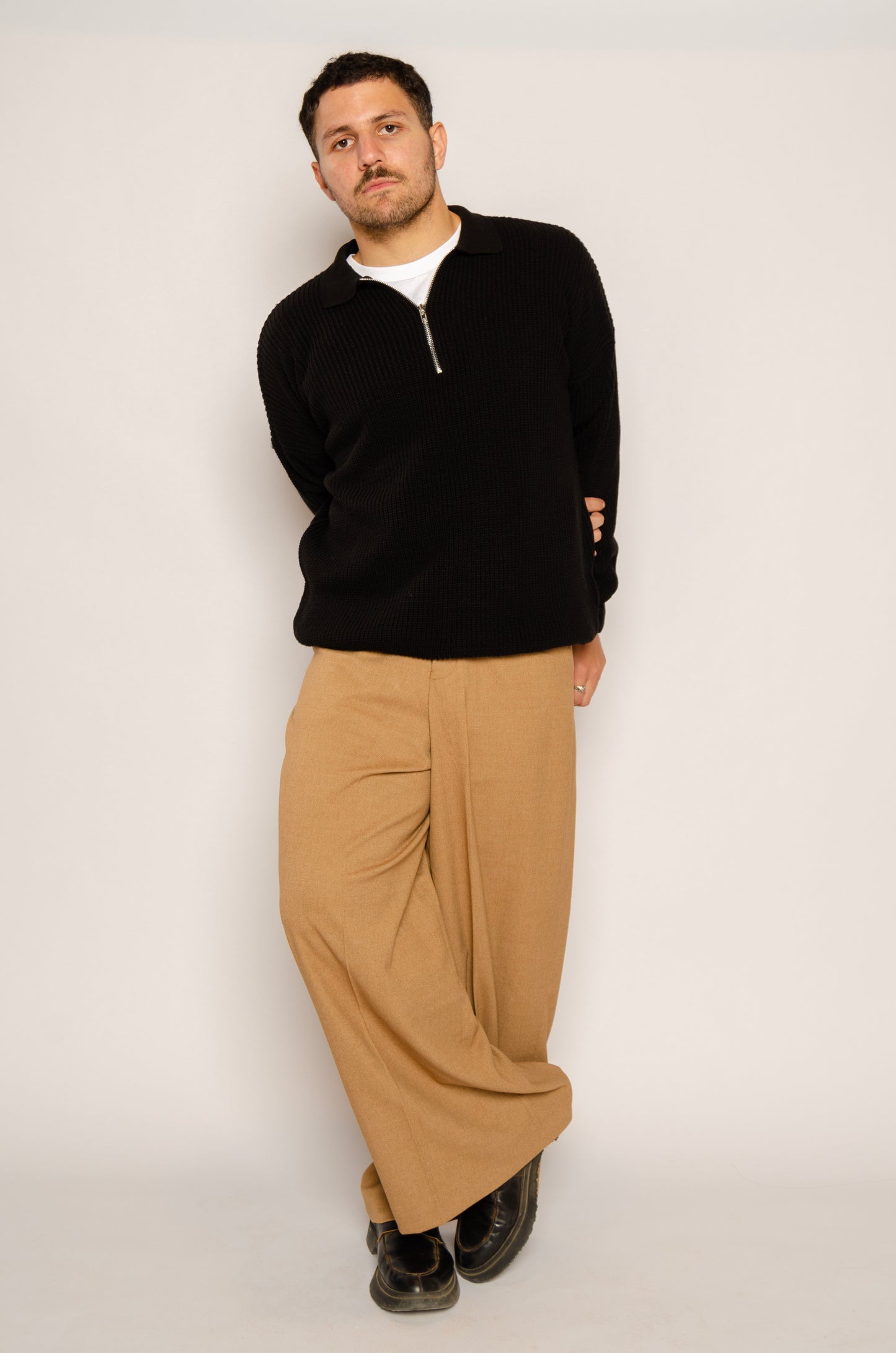 Black Half-Collar Sweater with Zipper